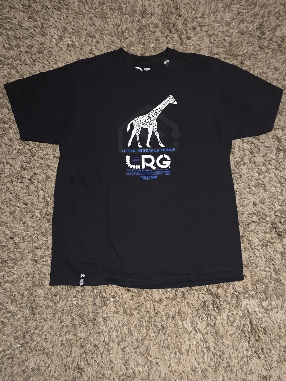 LRG Black Short-Sleeve Tee with White Giraffe Graphic